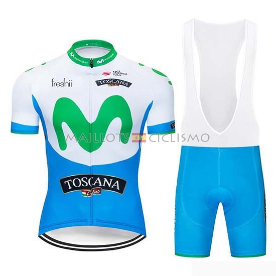 2019 Maillot Movistar Tirantes Mangas Cortas Azul Blanco